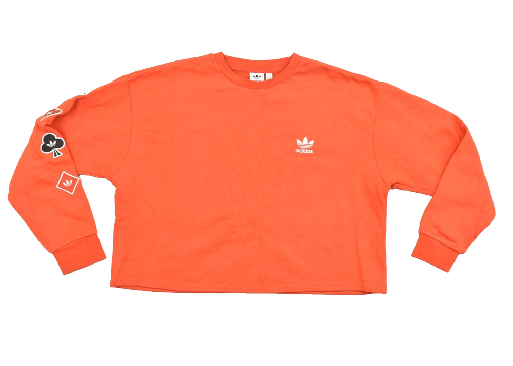 Adidas Originals Women's XL Orange Card Suit Graphics Cropped Crewneck Sweatsh